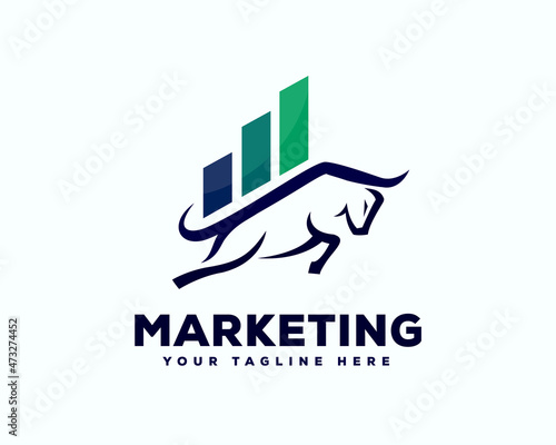 bull jump bar chart grow up logo template illustration