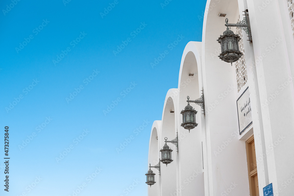 Islamic mosque Beautiful facade against the blue sky