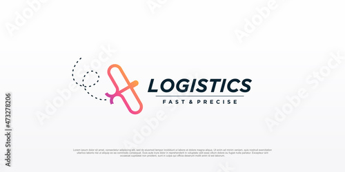 Logistics logo design with cute plane concept Premium Vector