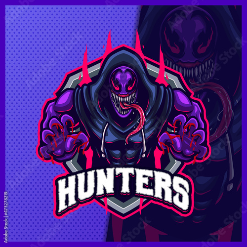 Carnage Black Widow Spider Skull mascot esport logo design illustrations vector template, tarantula venom logo for team game streamer