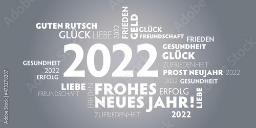 Neujahrsgrüße 2022 - frohes neues Jahr - deutscher Text - Hintergrund silber