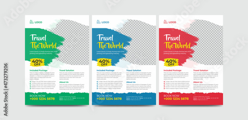 Modern travel flyer or poster design template. Editable tour poster template with brush stroke