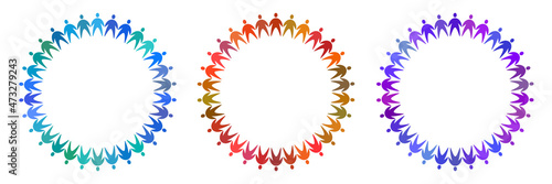 Circle people logo set. Colorful multicultural icon. Volunteer insignia. Charity symbol. Vector