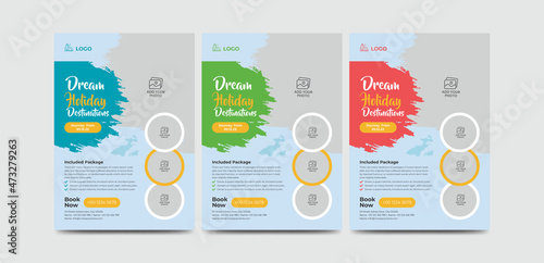 Modern travel flyer or poster design template. Editable tour poster template with brush stroke