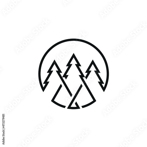 initials M logo design forest fir pine tree