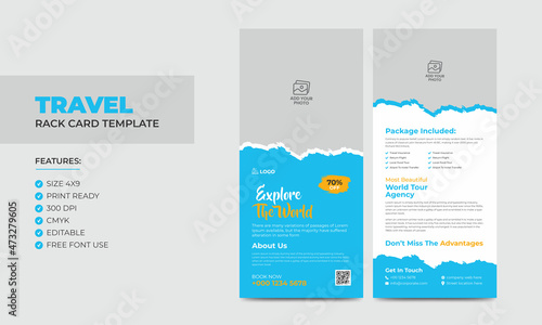 Travel Rack Card or Dl Flyer Template. Double-Sided Tour Poster Leaflet Design Template
