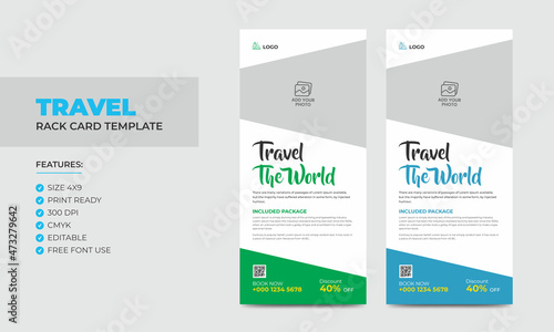 Travel Rack Card or Dl Flyer Template. Double-Sided Tour Poster Leaflet Design Template