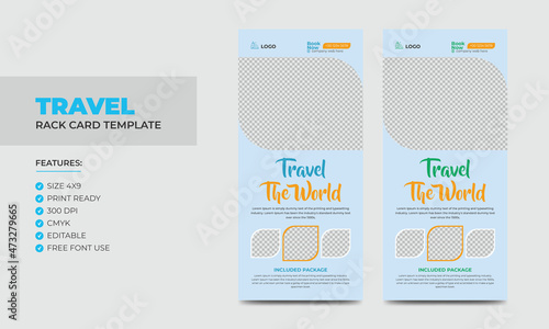 Travel Rack Card or Dl Flyer Template. Double-Sided Tour Poster Leaflet Design Template