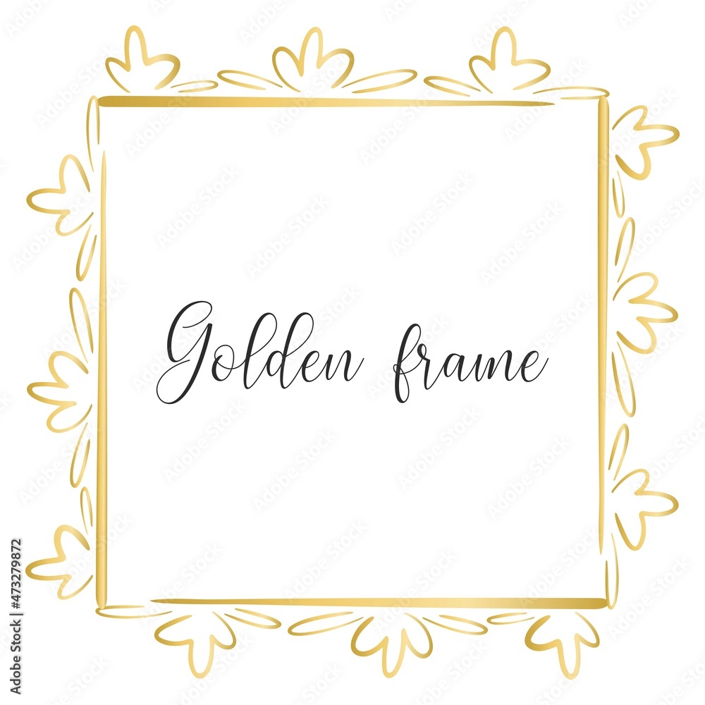 Square gold frame isolated vector illustration. Deciduous botanical rim. Golden template