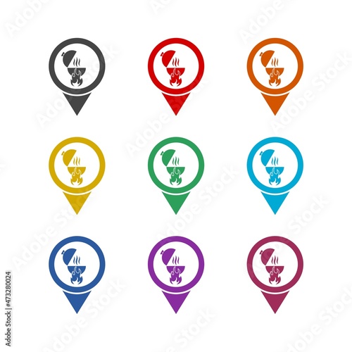 Map pointer with barbecue icon isolated on white background, color set Free Download Map pointer with barbecue icon isolated on white background, color set - GFXLoad