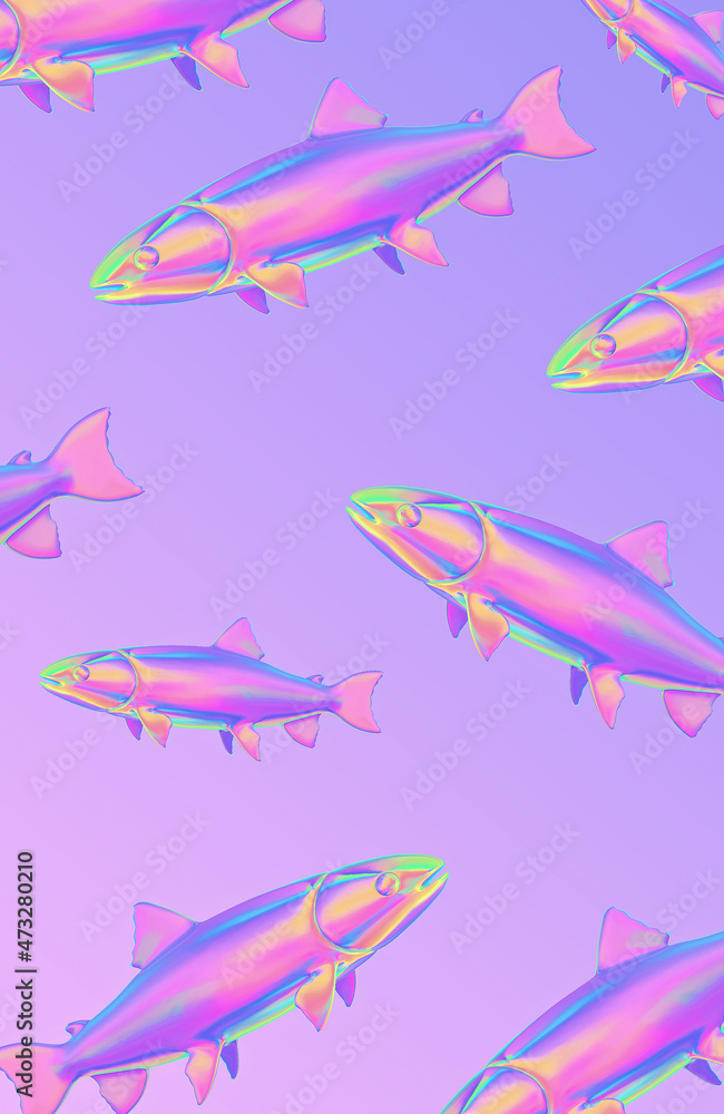 Fototapeta premium Minimalistic stylized 3d wallpaper. Stylish fashion .holography fish background
