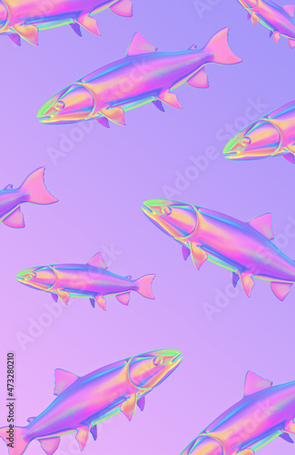 Minimalistic stylized 3d wallpaper. Stylish fashion .holography fish background