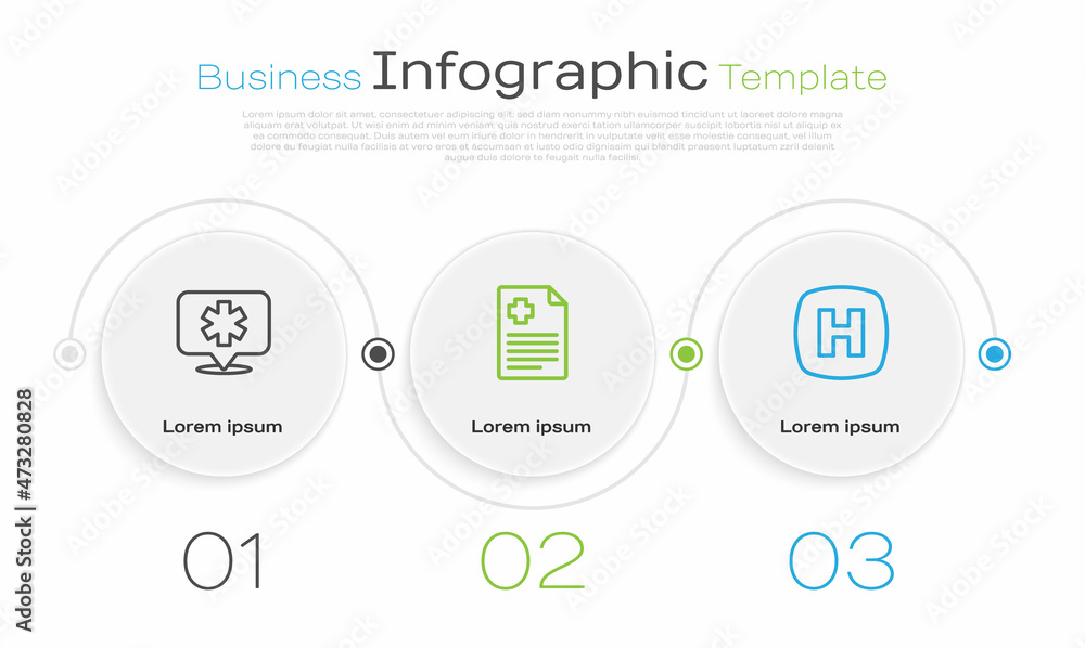 Obraz premium Set line Location hospital, Patient record and Hospital signboard. Business infographic template. Vector