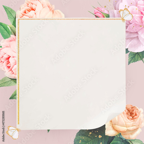 Floral golden square frame vector