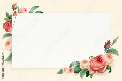 Fototapeta Naklejka Na Ścianę i Meble -  Floral rectangle white frame vector