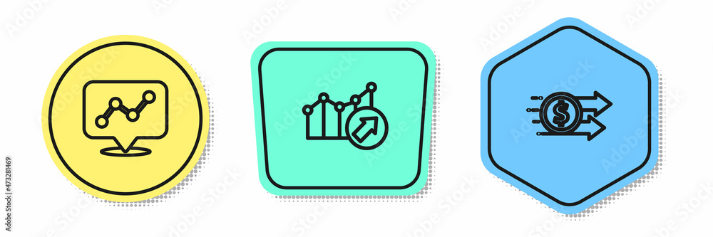 Set line Graph chart infographic, Financial growth and dollar. Colored shapes. Vector Set line Graph chart infographic, Financial growth and dollar. Colored shapes. Vector