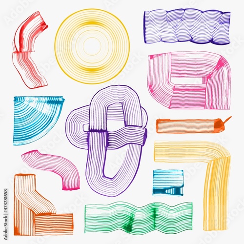 Colorful geometric shapes texture vector DIY comb painting abstract art set