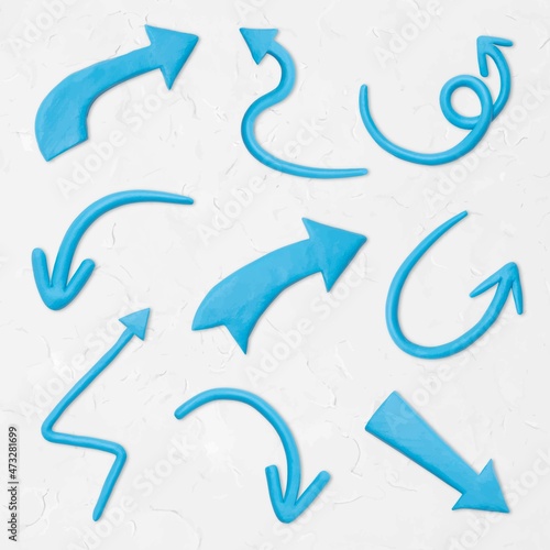 Blue arrow clay texture vector hand craft graphic for kids set