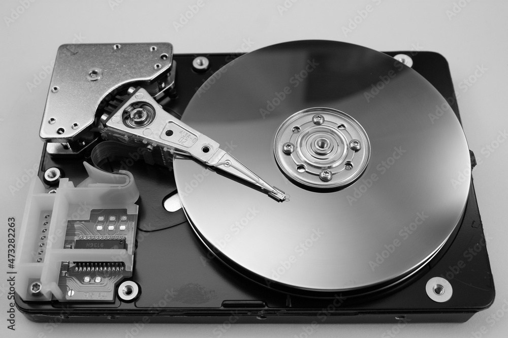 Close up of an opened hard drive Close up of an opened hard drive