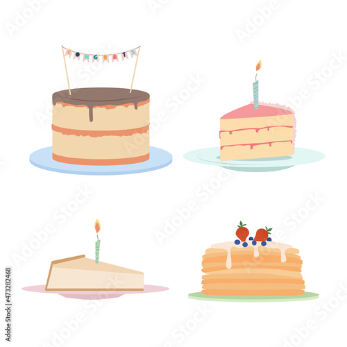 Cake birthday icon set. Flat set of cake birthday vector icons for web design.
