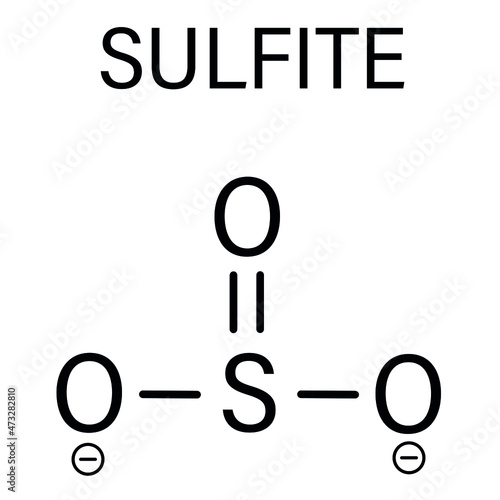 Sulfite anion, chemical structure. Sulfite salts are common food additives. Skeletal formula. photo