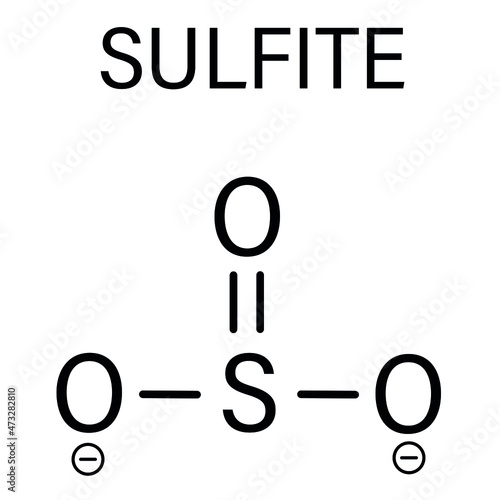 Sulfite anion, chemical structure. Sulfite salts are common food additives. Skeletal formula.