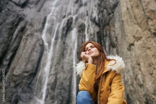 woman hiker with backpack mountains travel adventure freedom