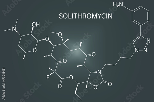 Solithromycin antibiotic drug molecule. Skeletal formula.