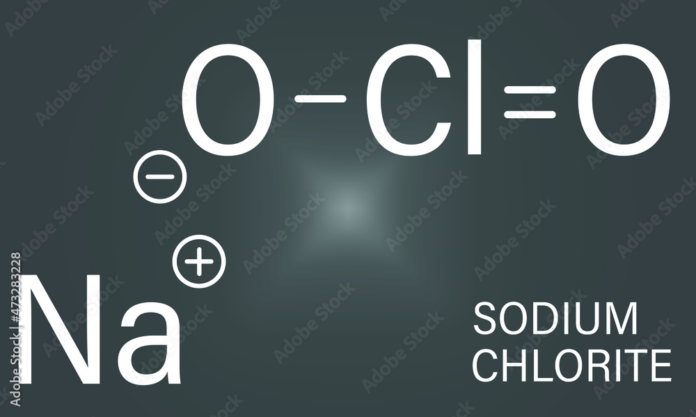 Sodium chlorite, chemical structure. Skeletal formula. Sodium chlorite, chemical structure. Skeletal formula.