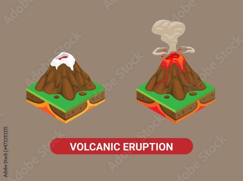 Volcanic Eruption Mountain. Natural Disaster isometric set illustration vector