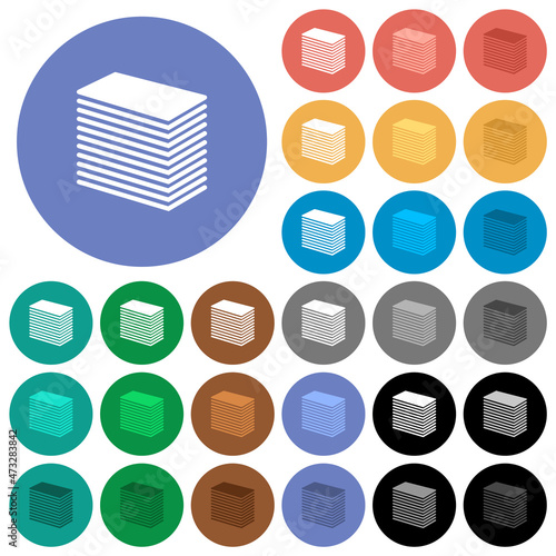 Paper stack solid round flat multi colored icons