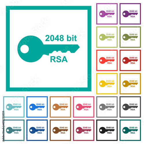 2048 bit rsa encryption flat color icons with quadrant frames