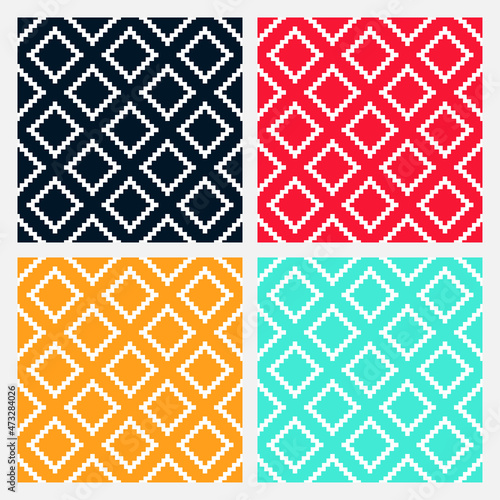 Set of 4 colorful seamless pattern with kilim traditional design