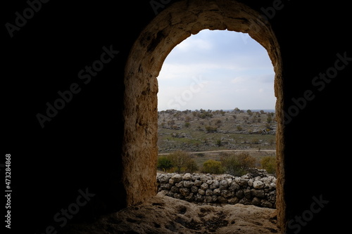 forest, gate, stone village house