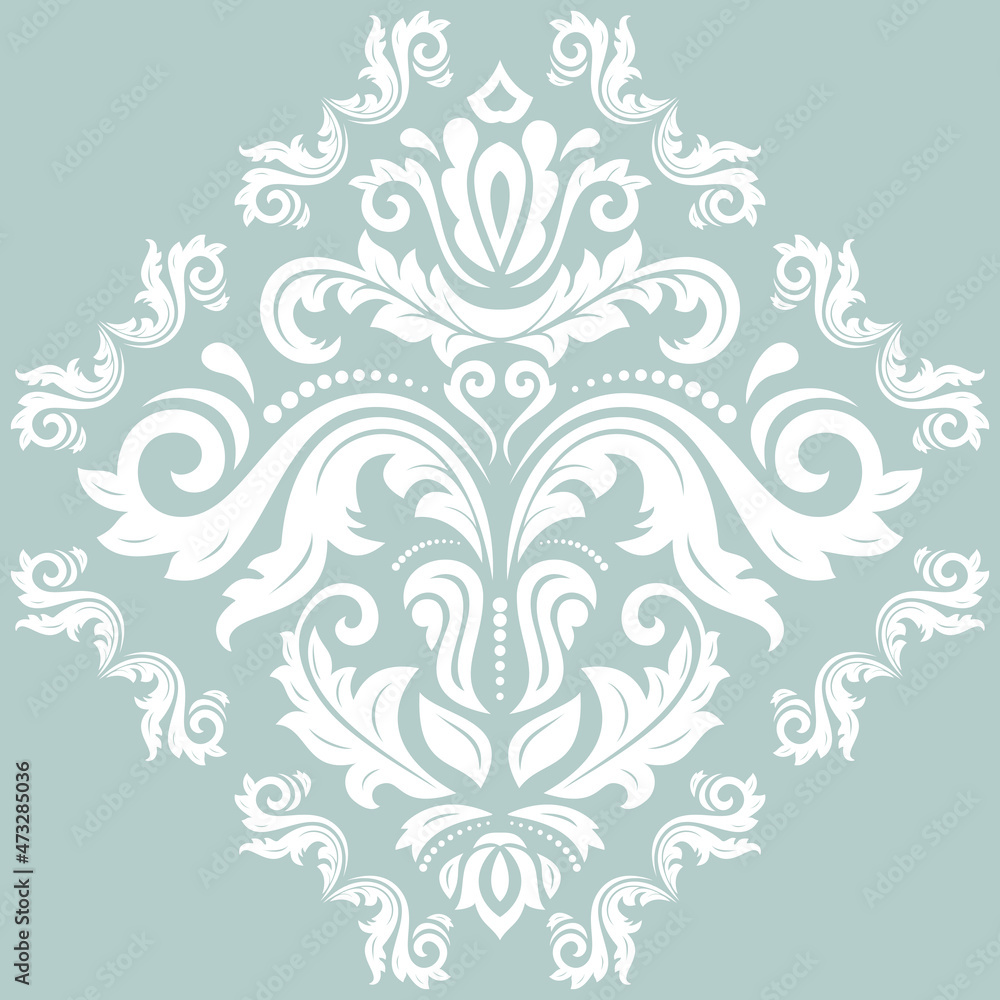 Oriental vector pattern with arabesques and floral elements. Traditional classic ornament with white square. Vintage pattern with arabesques. White rhombus