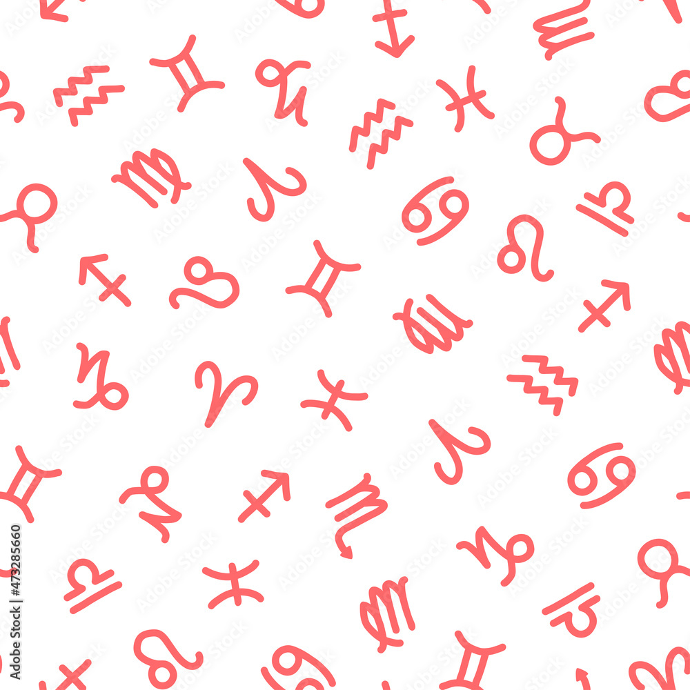 Seamless pattern with pink zodiac signs. Seamless pattern with pink zodiac signs.
