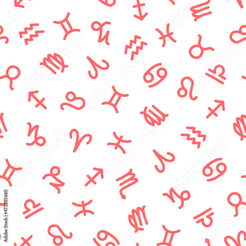 Seamless pattern with pink zodiac signs.