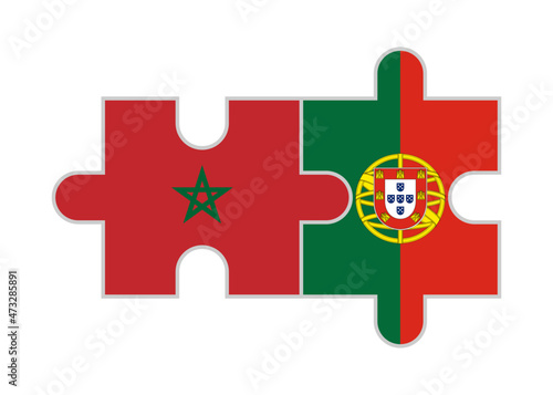 puzzle pieces of morocco and portugal flags. vector illustration isolated on white background
