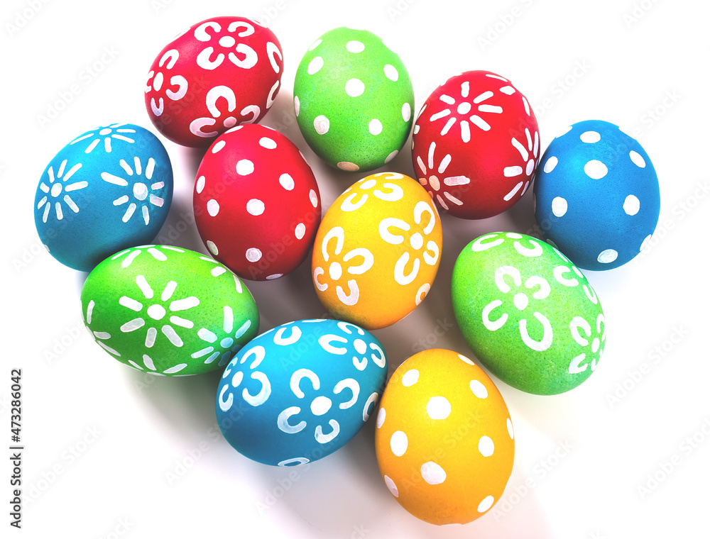 Colorful handmade easter eggs isolated on a white.