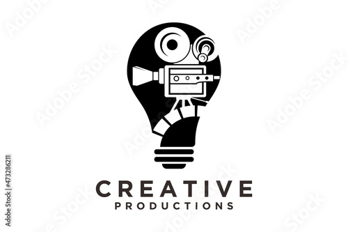 Creative Bulb Camera Cameraman Film Movie Video Cinema Production logo design