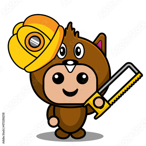 vector cartoon character cute construction beaver animal mascot costume holding hacksaw