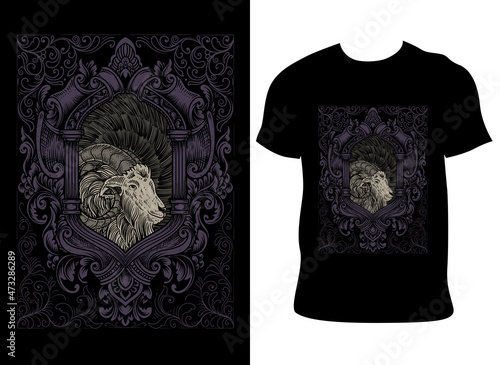 illustration vintage goat with engraving style