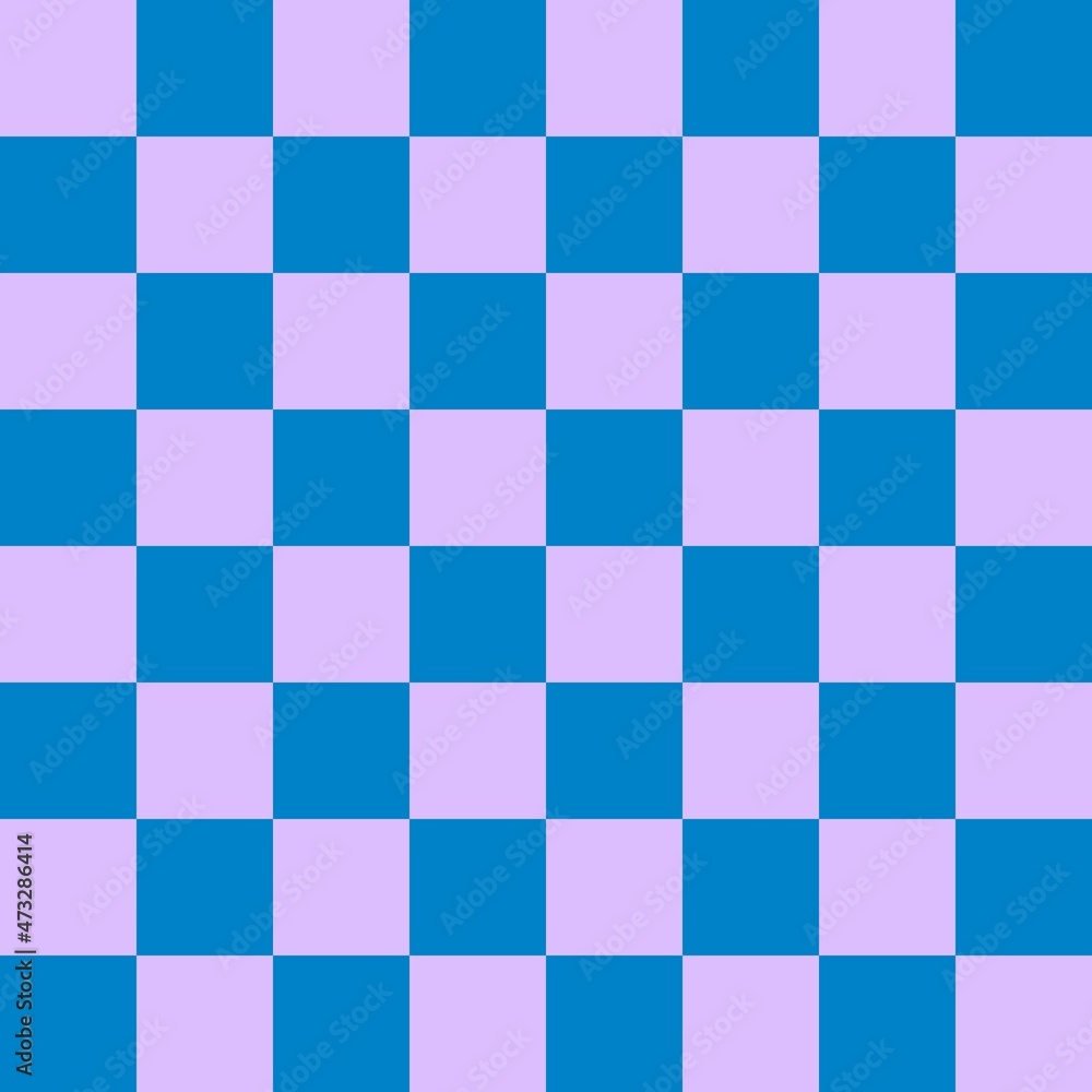 Checkerboard 8 by 8. Blue and Lavender colors of checkerboard. Chessboard, checkerboard texture. Squares pattern. Background.