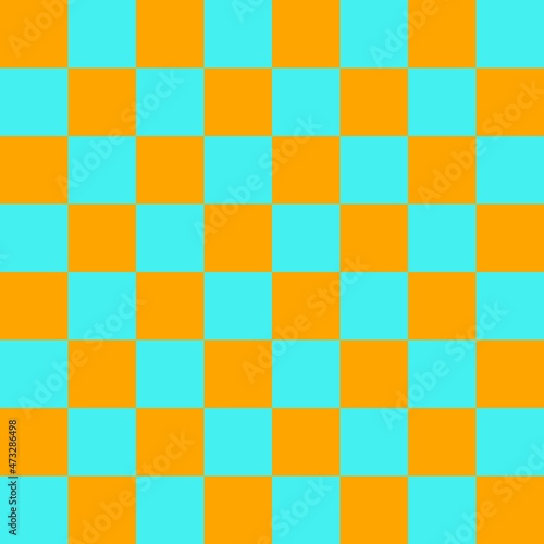 Checkerboard 8 by 8. Cyan and Orange colors of checkerboard. Chessboard, checkerboard texture. Squares pattern. Background.