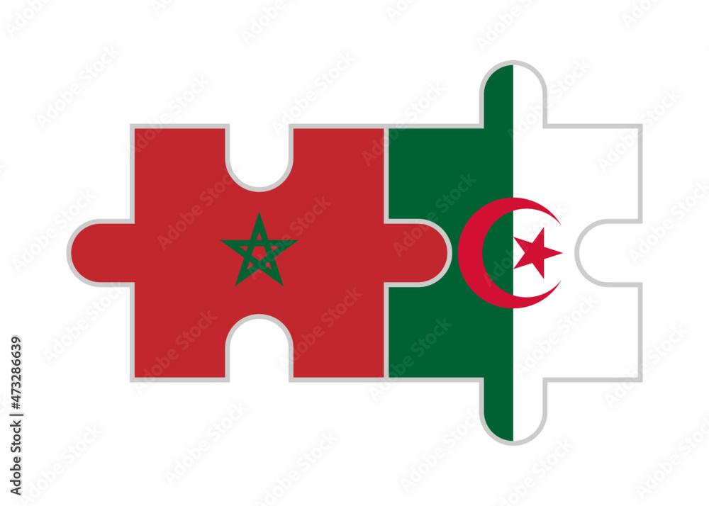 puzzle pieces of morocco and algeria flags. vector illustration isolated on white background puzzle pieces of morocco and algeria flags. vector illustration isolated on white background
