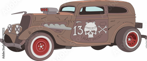 Obraz na płótnie rat rod coupe vector 1930-40s style color and line poster