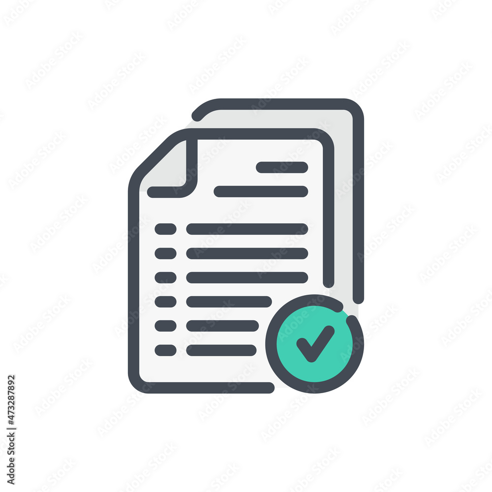 File and Documents with check mark color line icon. Approved document vector outline colorful sign. File and Documents with check mark color line icon. Approved document vector outline colorful sign.