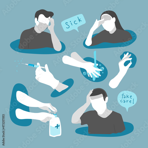 Coronavirus infection and protection set vector