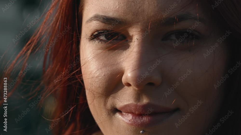 Happy young adult hipster gen z teen girl smiling face with red hair and piercing looking at camera posing indoors in modern sunny home office. Head shot close up portrait.
Happy young adult hipster gen z teen girl smiling face with red hair and piercing looking at camera posing indoors in modern sunny home office. Head shot close up portrait.