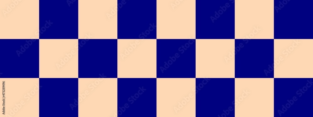Checkerboard banner. Navy and Apricot colors of checkerboard. Big squares, big cells. Chessboard, checkerboard texture. Squares pattern. Background. Checkerboard banner. Navy and Apricot colors of checkerboard. Big squares, big cells. Chessboard, checkerboard texture. Squares pattern. Background.